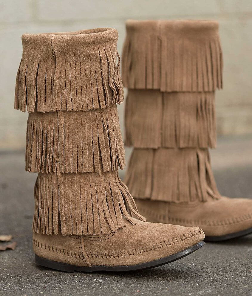 Minnetonka Triple Fringe Moccasin Boot front view