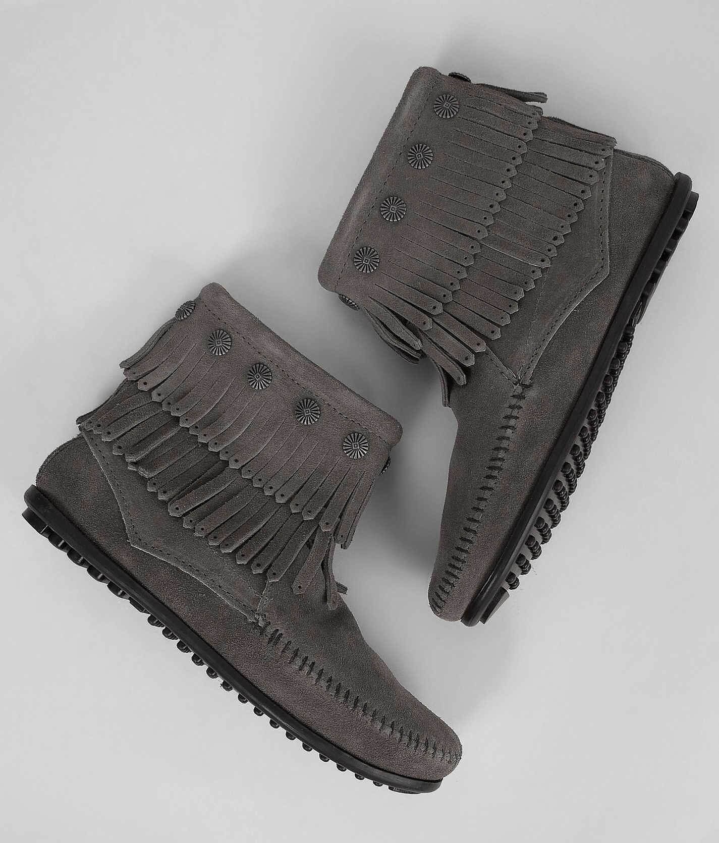 grey minnetonka fringe boots