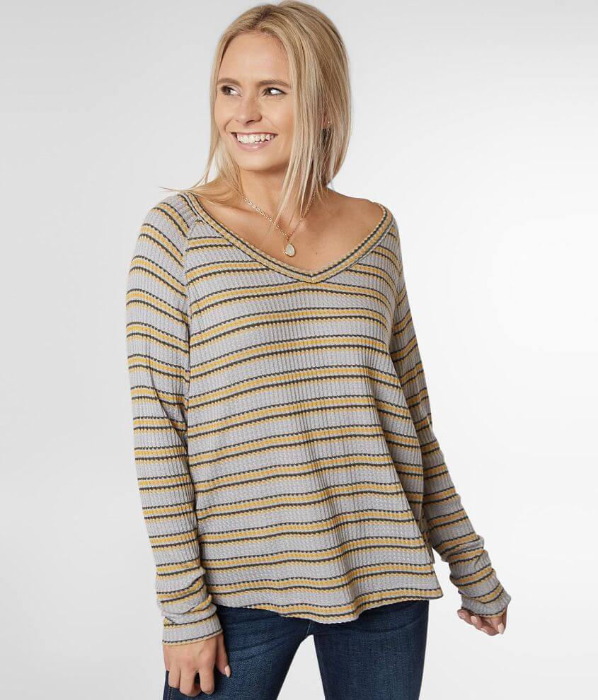 BKE Striped Waffle Knit Top front view