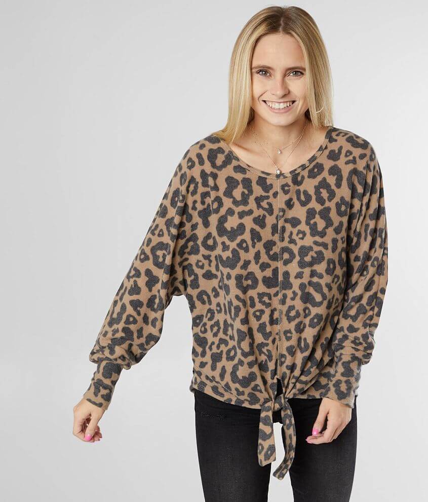 Daytrip Animal Print Front Tie Top front view