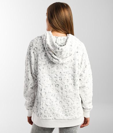 BKE Plush Leopard Print Hooded Sweatshirt back view