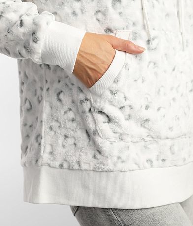 BKE Plush Leopard Print Hooded Sweatshirt misc detail 1 view
