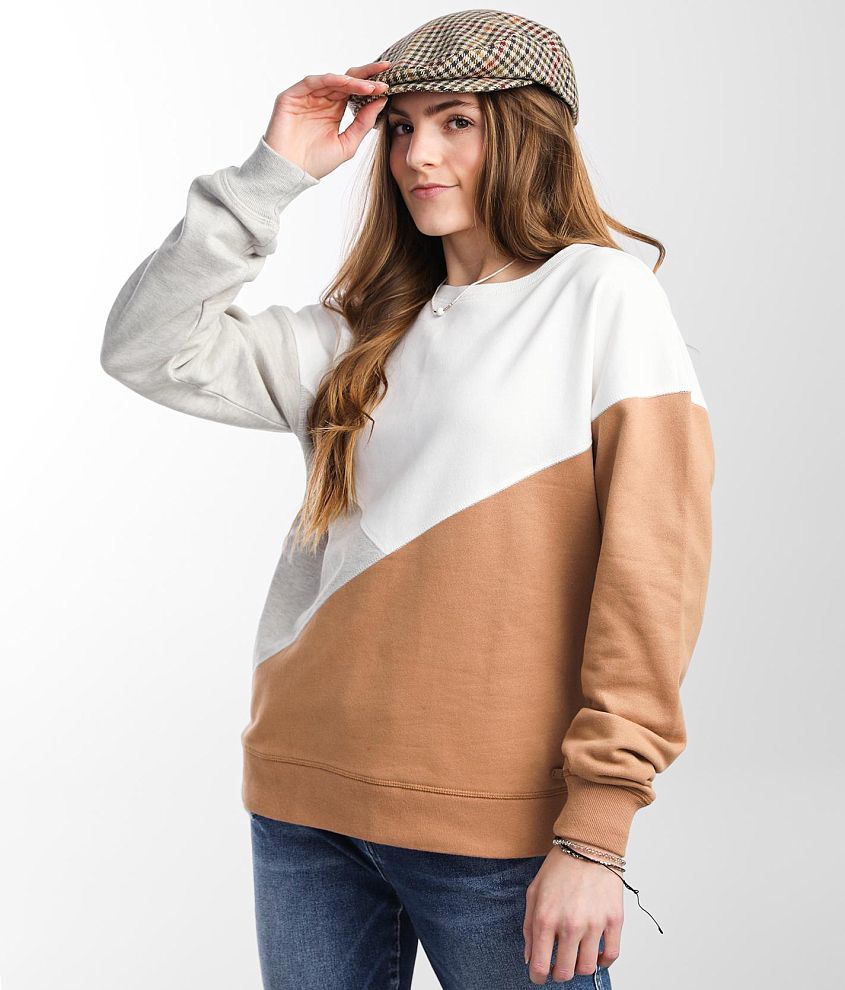 Stylish Color Block Crewneck Keyhole Shirt for Women