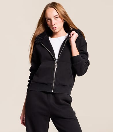 Miss Me Glitz Faux Fur Hoodie front view