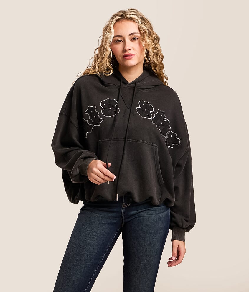 Metallic Patch Dolman Hooded Sweatshirt