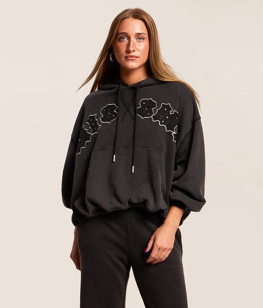 Metallic Patch Dolman Hooded Sweatshirt