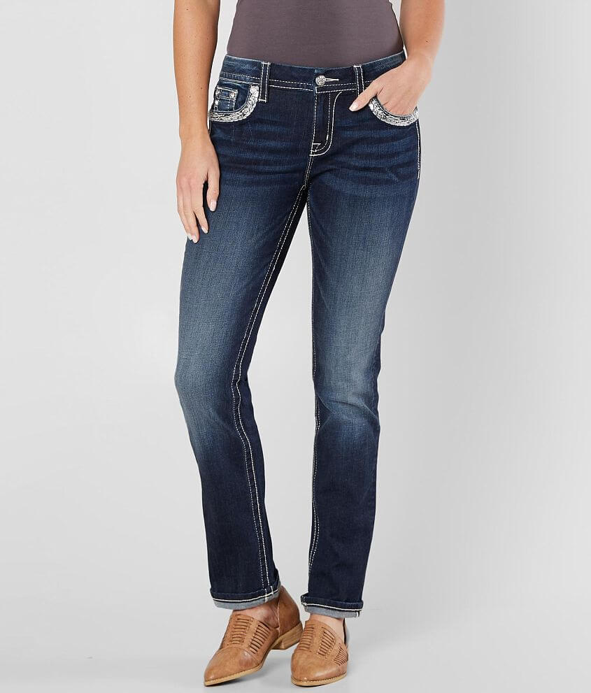 Miss Me Easy Straight Stretch Cuffed Jean front view
