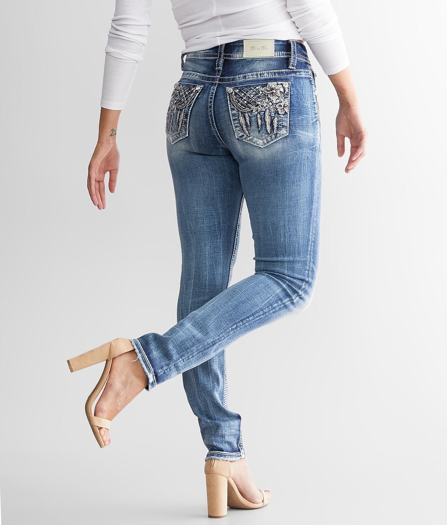 Miss Me - Jean Skinny Bouclé Taille Basse Avec Strass - Modèle JE1072S2R - Taille 24
