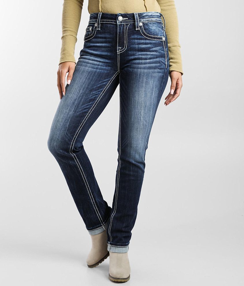 Miss Me Curvy Straight Stretch Cuffed Jean front view