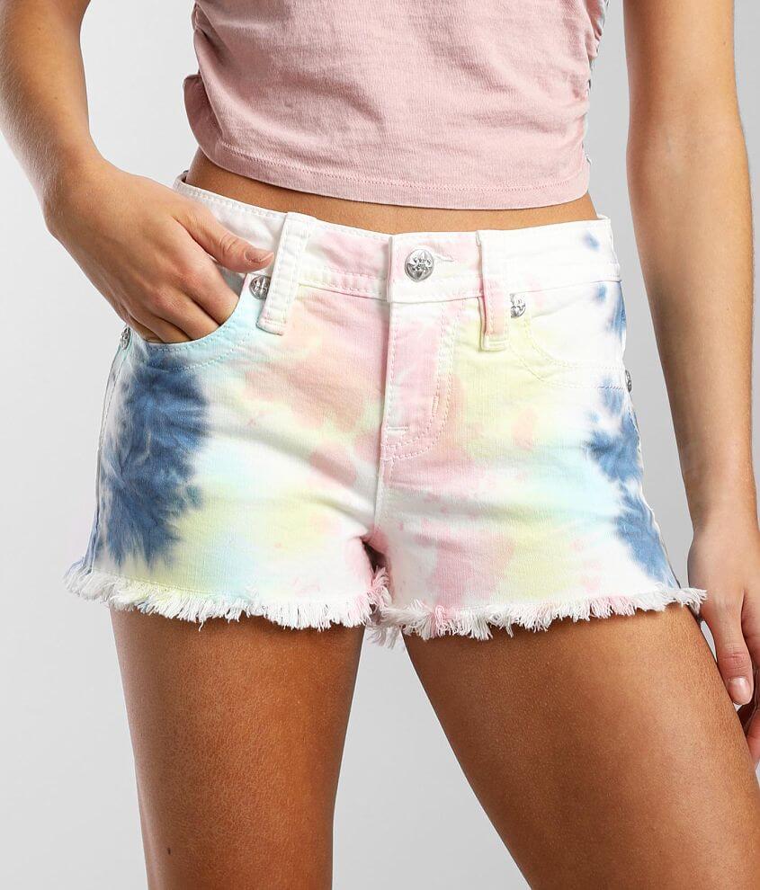 Miss Me Mid-Rise Tie Dye Stretch Short front view