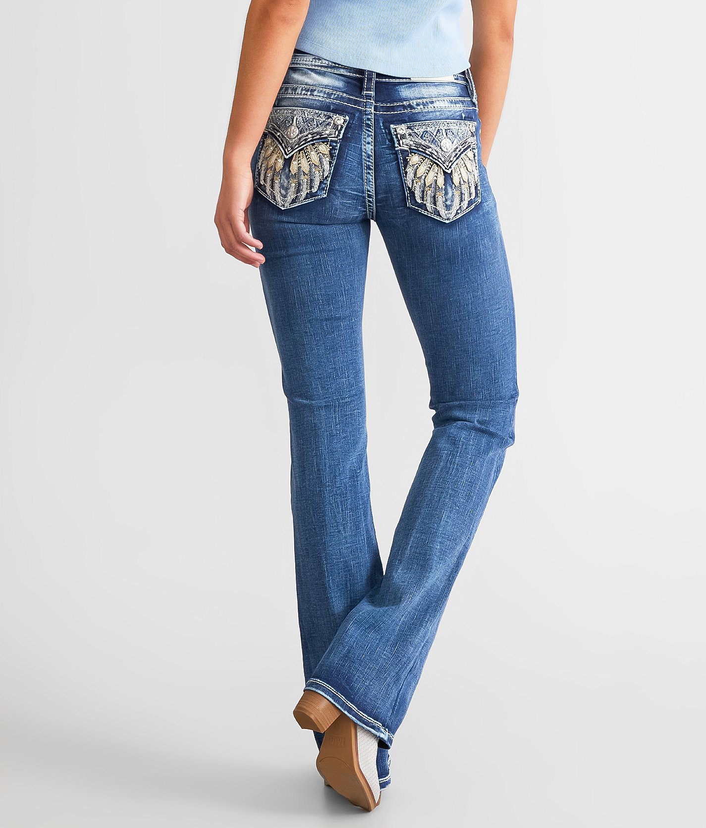 Jeans Miss Me Boot Cut Taille 26 - Lavage Moyen, Brodé Cristaux, Occasion Très Bon état