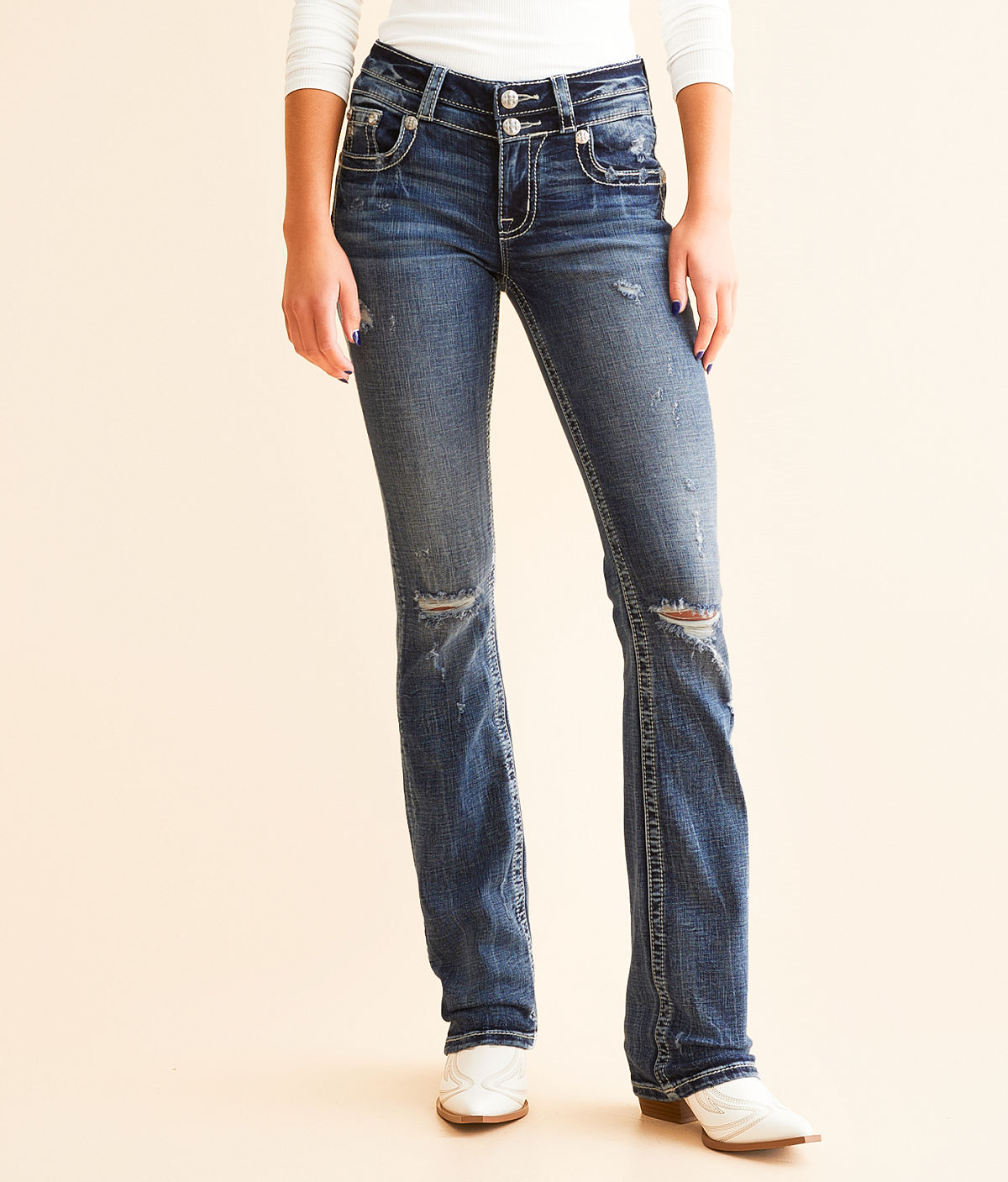 Miss Me Mid-Rise Tailored Boot Stretch Jean — M755C by Buckle