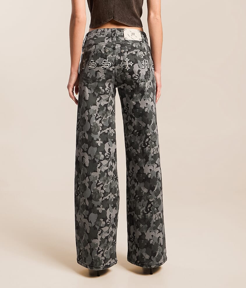 Floral Mid-Rise Wide Leg Stretch Jean