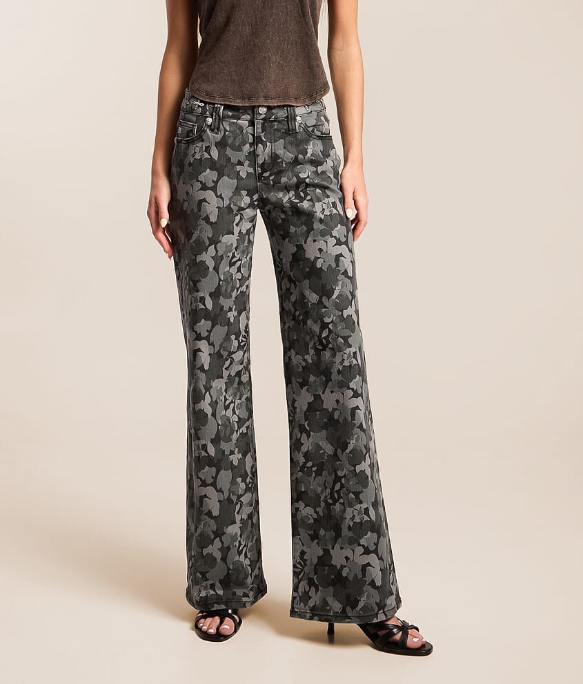 Floral Mid-Rise Wide Leg Stretch Jean
