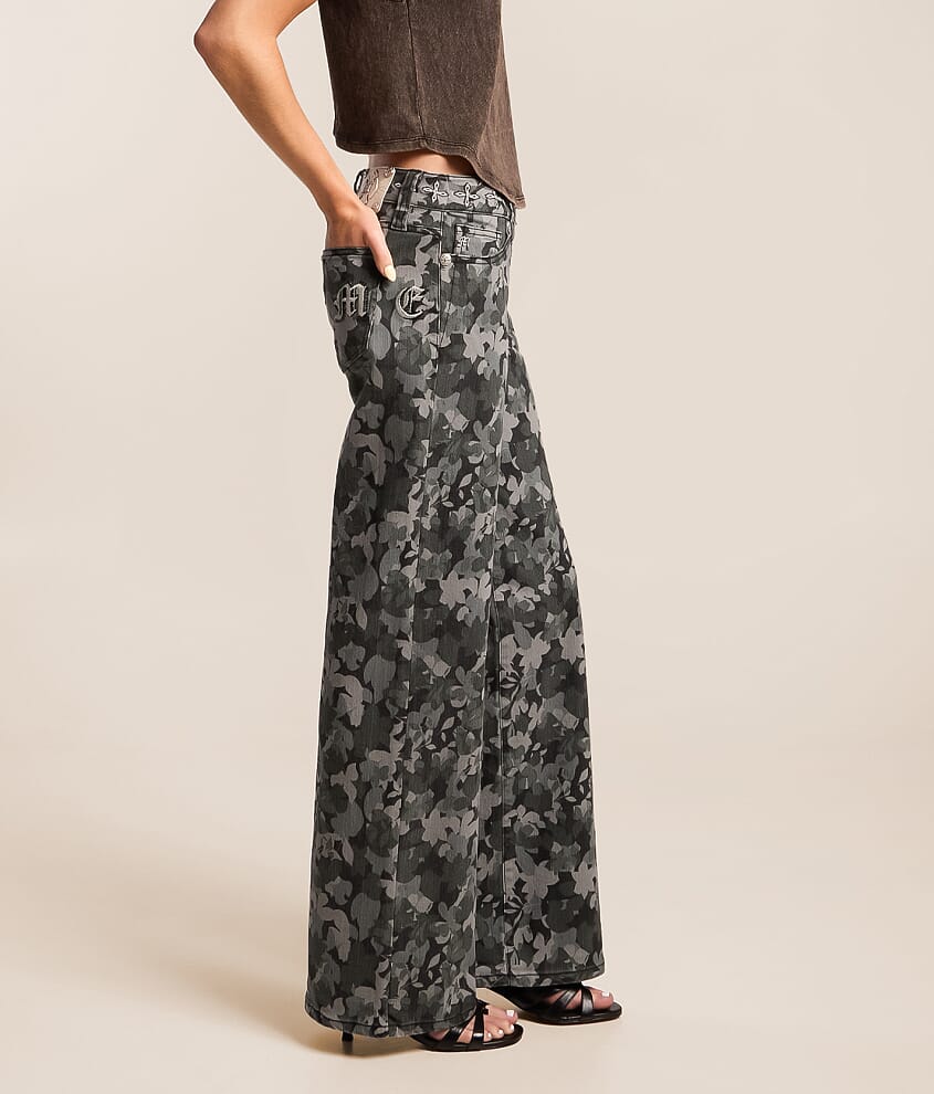 Floral Mid-Rise Wide Leg Stretch Jean
