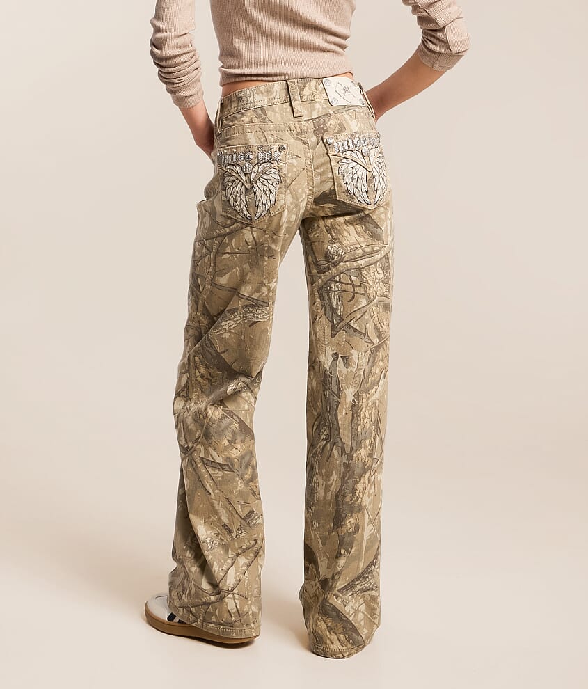 Mid-Rise Wide Leg Camo Stretch Jean