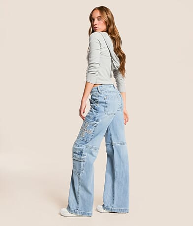 Miss Me High Rise Cargo Wide Leg Stretch Jean front view