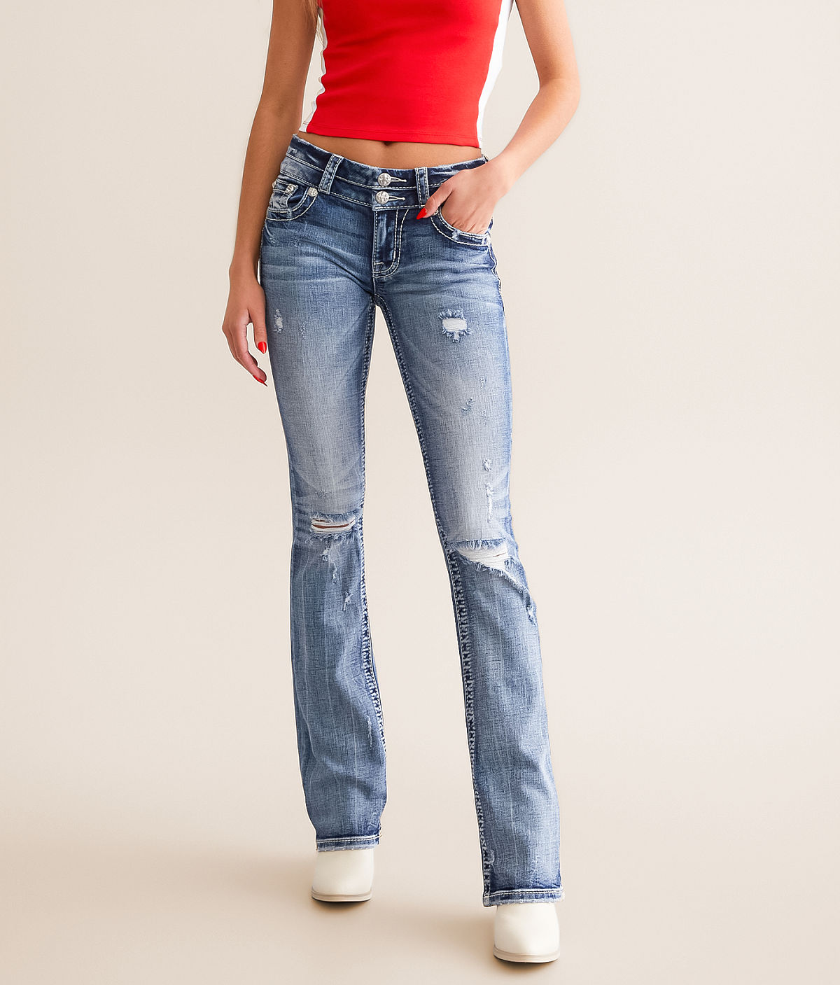 Miss Me Low Rise Tailored Boot Stretch Jean — M819C by Buckle