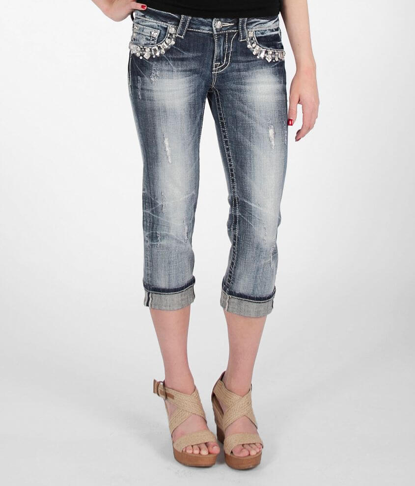 Miss Me Jewel Stretch Cuffed Cropped Jean front view