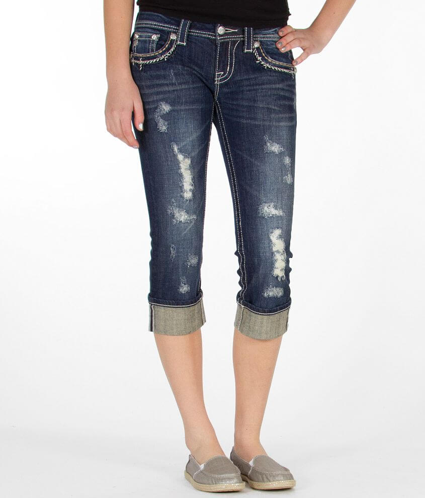 Miss Me Embroidered Stretch Cropped Jean Women's Jeans in VTG 30 Buckle