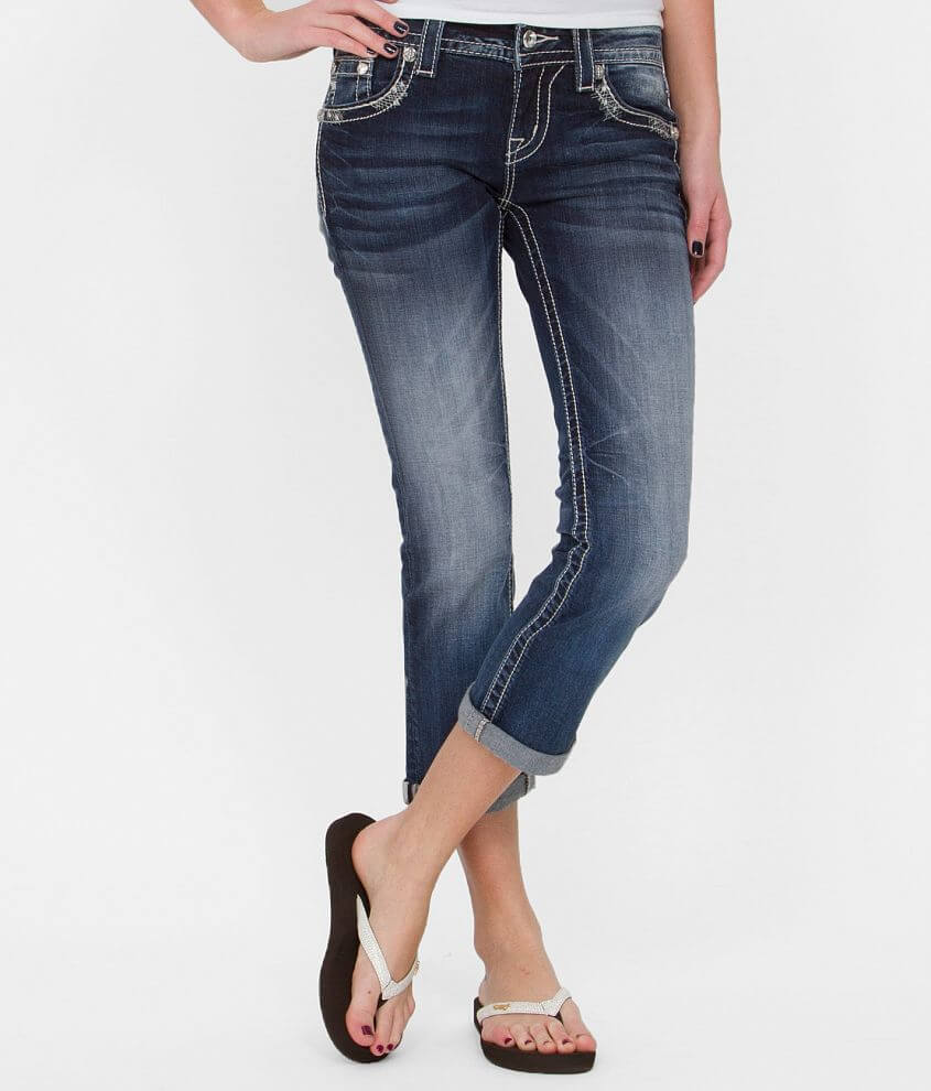 Miss Me Embroidered Cropped Stretch Jean front view