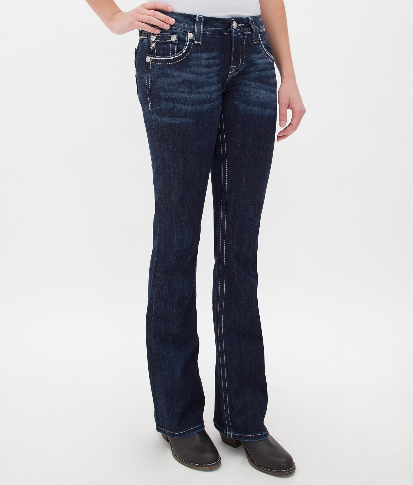 Jeans Miss Me Easy Boot - Taille 27, Coupe Boot Cut - Avec Chaînes Et Clous - Occasion Très Bon état