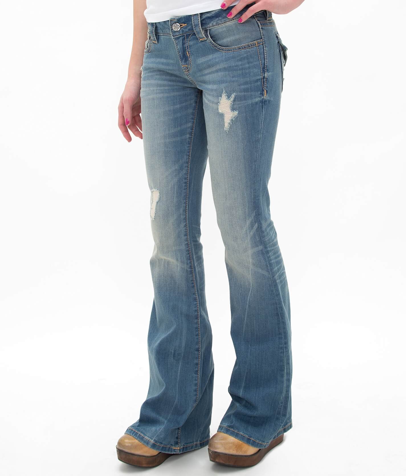 buckle bell bottom jeans