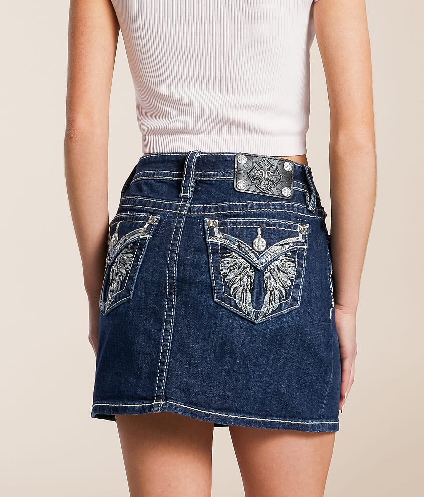Mid-Rise Mini Denim Stretch Skirt - thumbnail 3