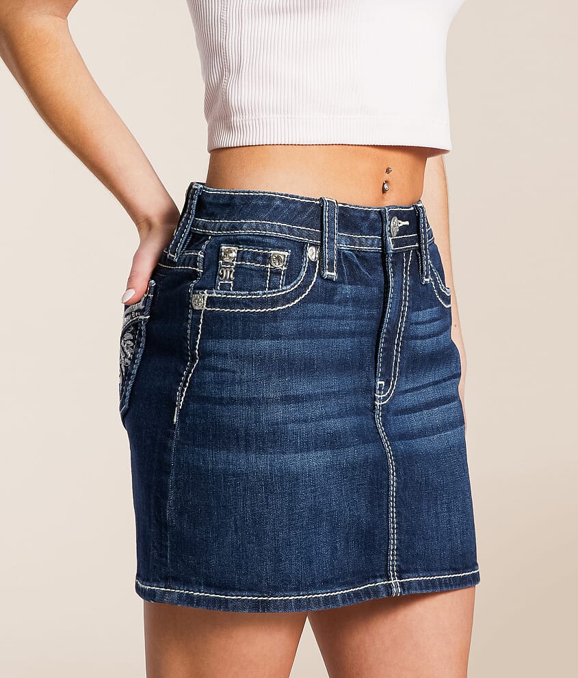 Mid-Rise Mini Denim Stretch Skirt - thumbnail 2