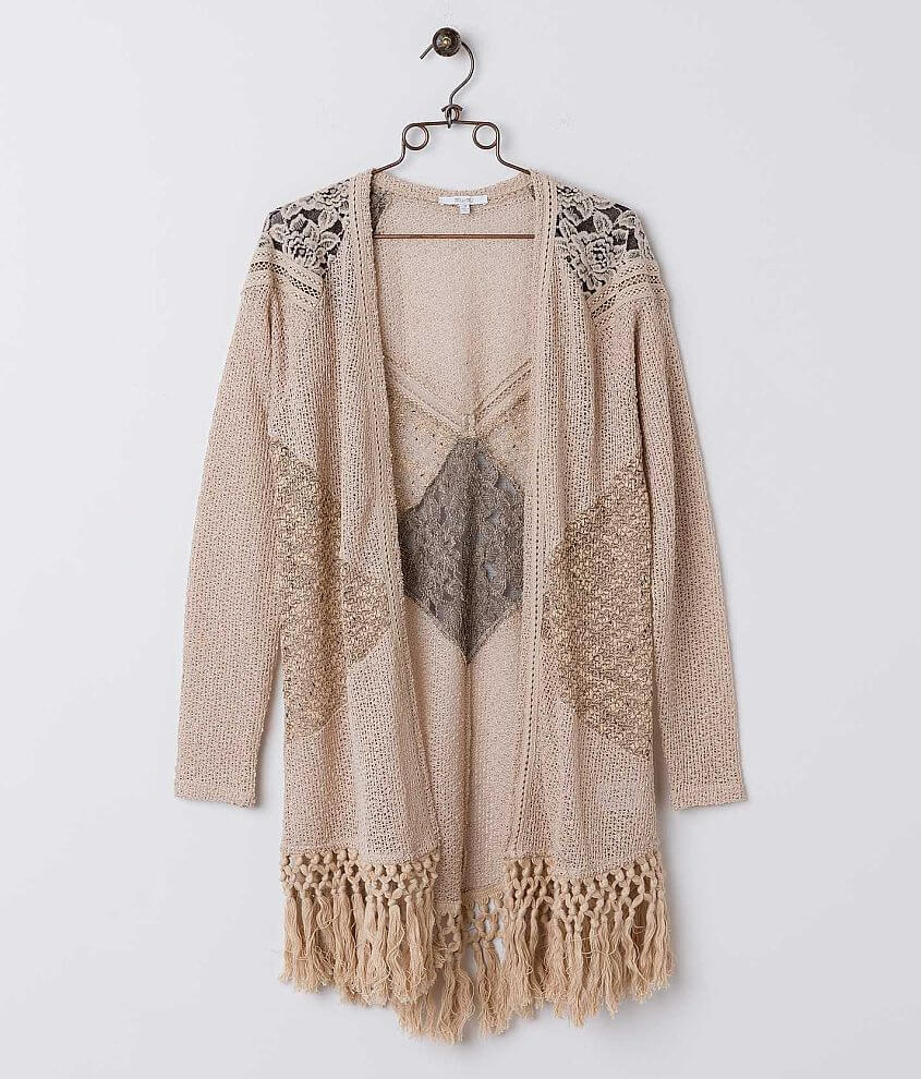 Miss Me Open Weave Cardigan Sweater front view