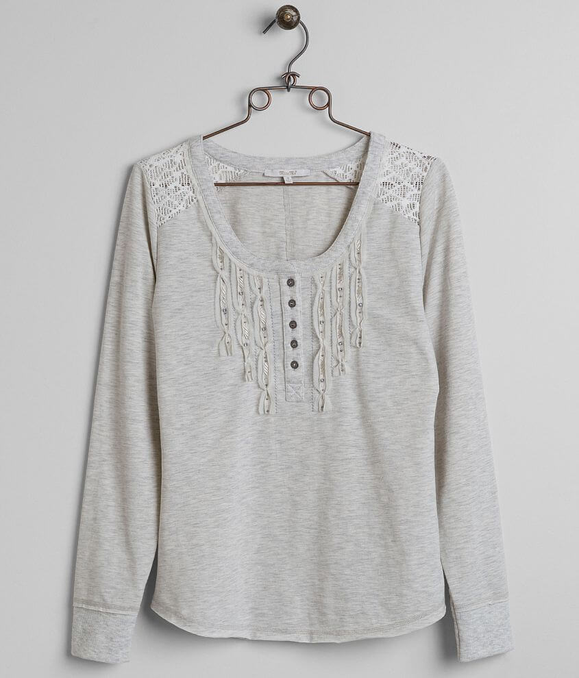 Miss Me Embellished Henley Top front view