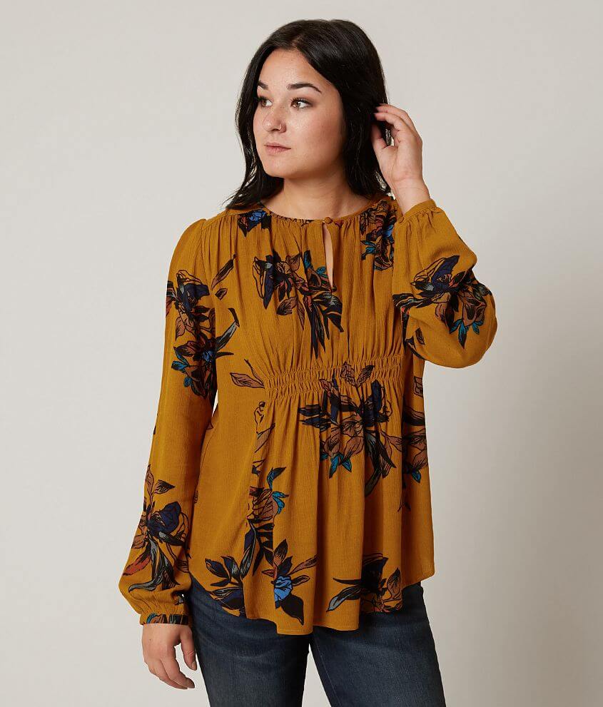 Miss Me Floral Top - Women's Shirts/Blouses in Mustard | Buckle