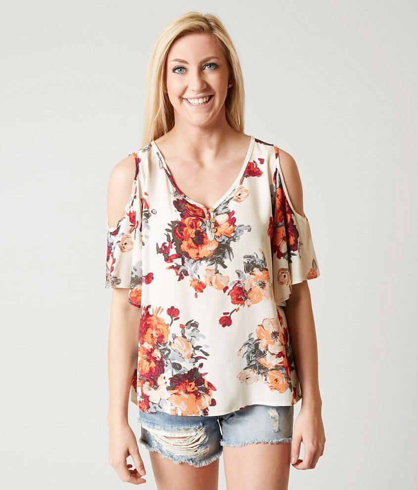 Miss Me Floral Henley Top - Women's Shirts/Blouses in Cream White | Buckle