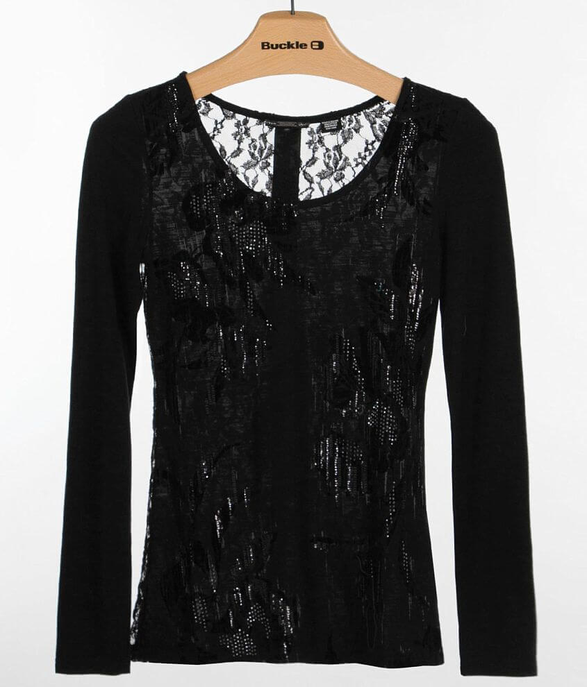 Miss Me Pieced Top - Women's Shirts/Blouses in Black | Buckle