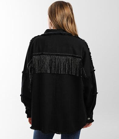 Miss Me Fringe Denim Jacket back view