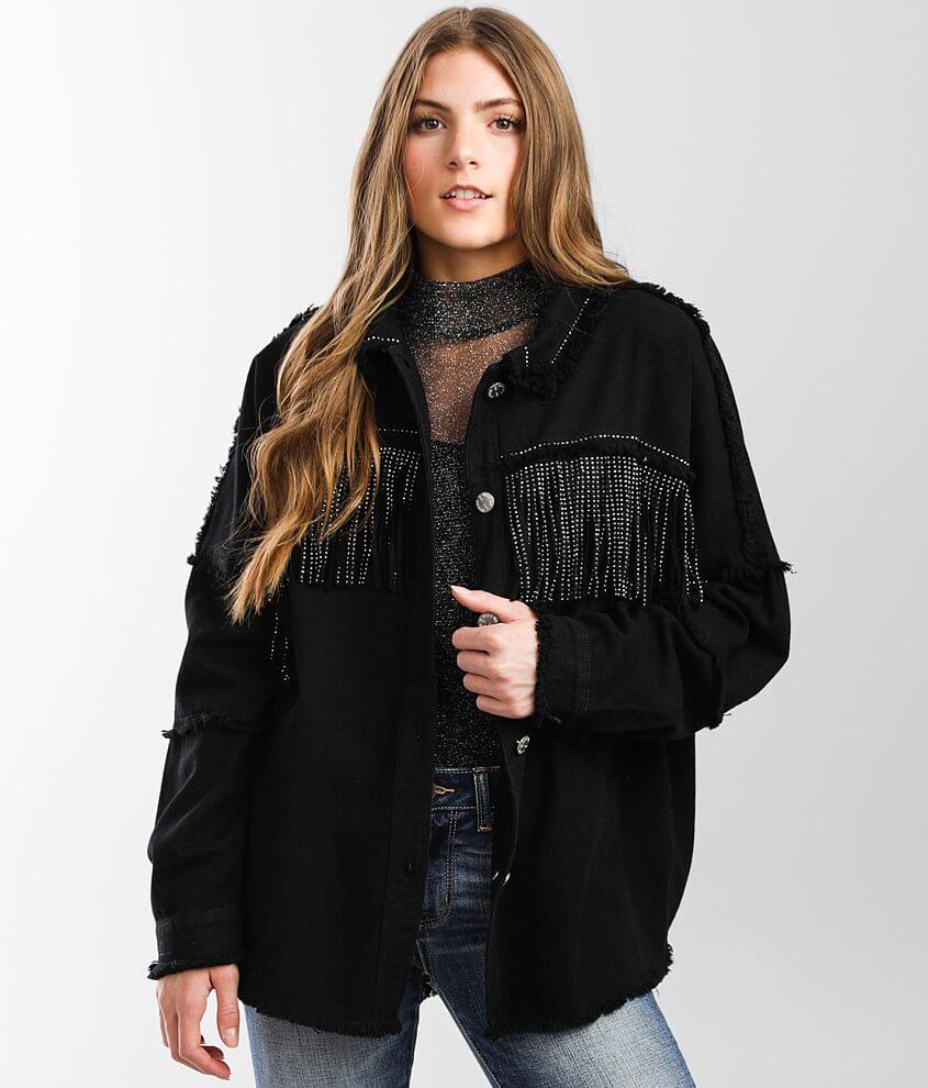 Black tassel 2025 denim jacket