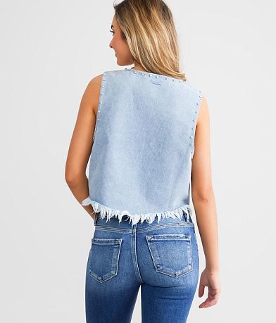 Miss Me Denim Sequin Vest back view