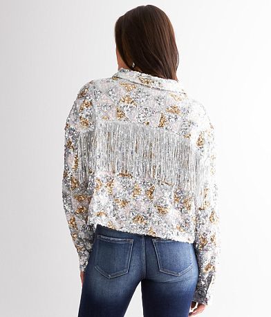 Miss Me Sequin Fringe Jacket BACK