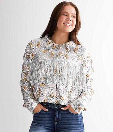 Miss Me Sequin Fringe Jacket FULL_RIGHT_SIDE