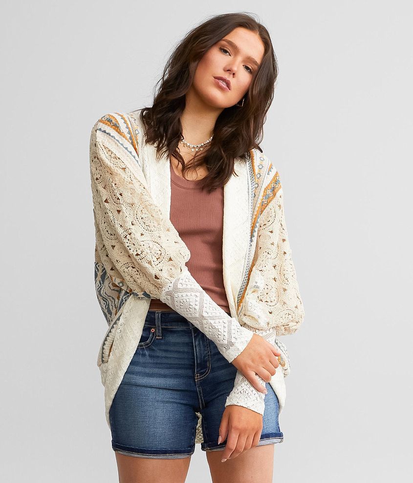 Miss Me Crochet Cocoon Cardigan - Women's Sweaters in Multi Beige | Buckle