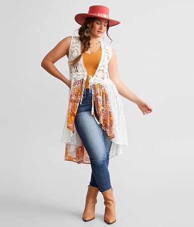 Miss Me Pieced Crochet Vest full left side view