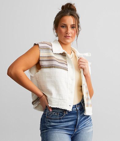 Miss Me Patchworks Hooded Vest front view