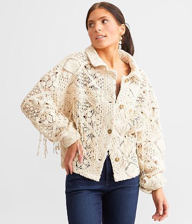 Miss Me Macrame Crochet Jacket - Women's Coats & Jackets in Beige | Buckle