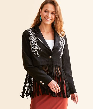Miss Me Fringe Glitz Blazer front view