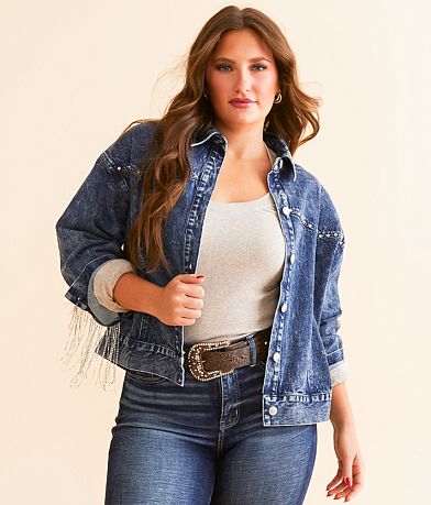 Miss Me Nashville Rhinestone Fringe Denim Jacket FULL_LEFT_SIDE