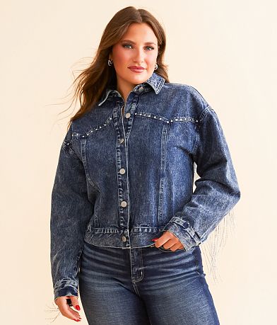 Miss Me Nashville Rhinestone Fringe Denim Jacket FULL_RIGHT_SIDE