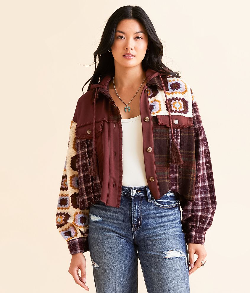 Pieced Plaid Hooded Jacket