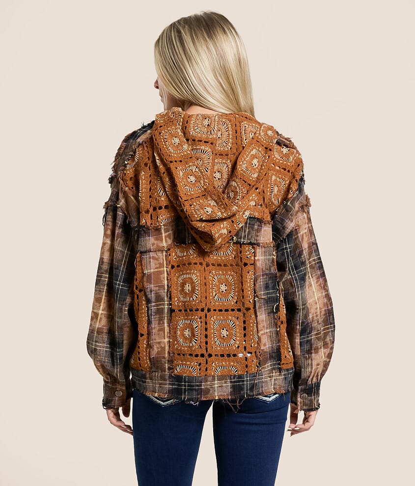 Washed Plaid Hooded Shacket - thumbnail 3