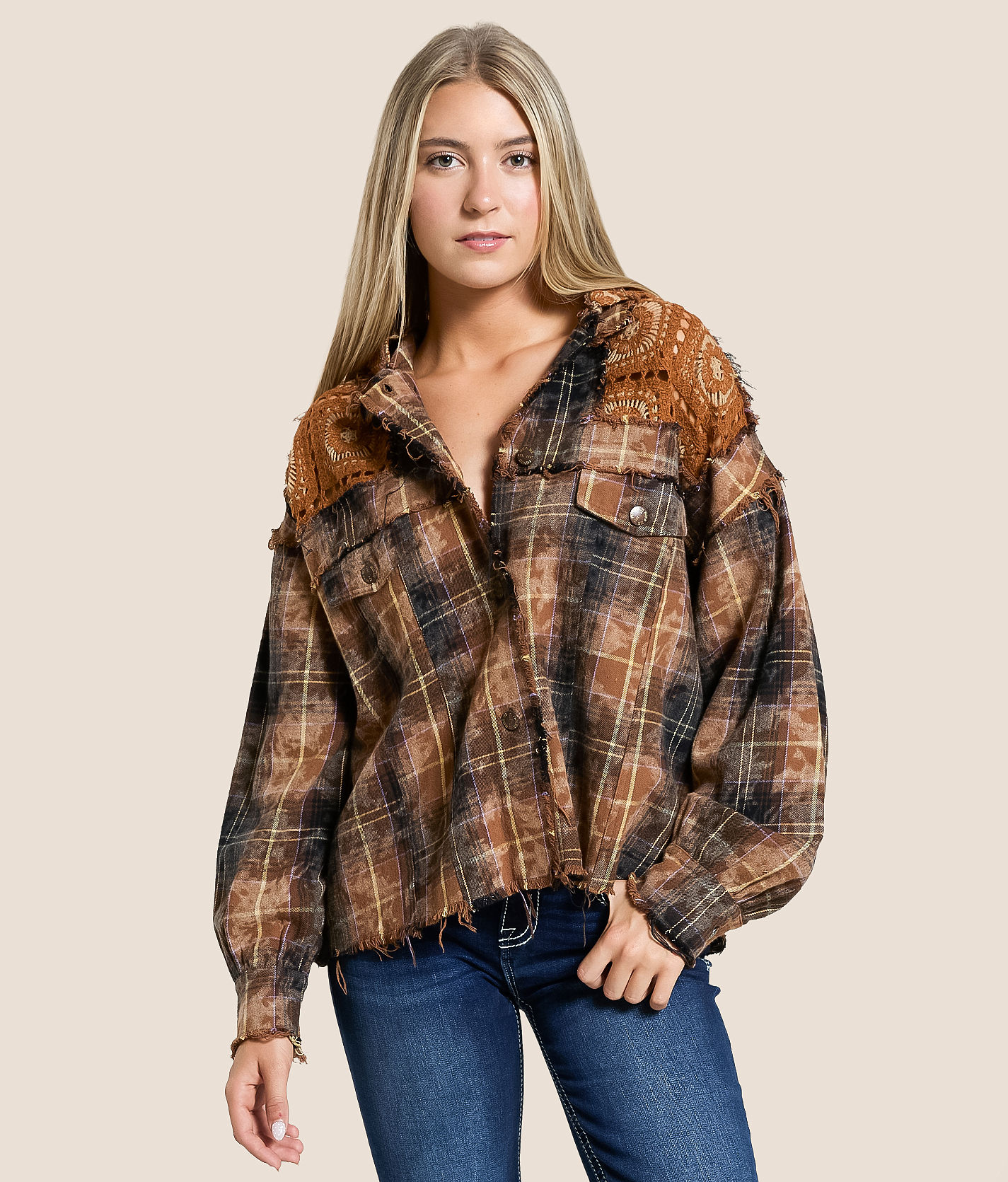 Miss Me Washed Plaid Hooded Shacket - Women's Coats & Jackets in