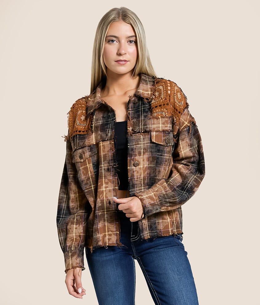Washed Plaid Hooded Shacket - thumbnail 2